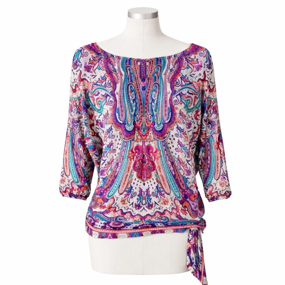 Chicos Paisley 3/4 Sleeve Tunic Top Women's Size‎ 3 US XL
